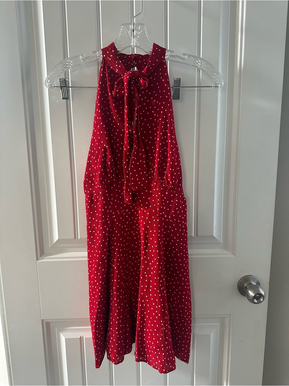 REFORMATION Aylani Tie Neck Mini Dress in Dotty Red Size Sz 6